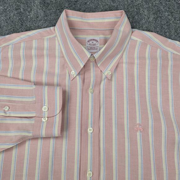 Brooks Brothers Shirt Mens XL Pink Striped Woven Oxford Cloth Supima Button Down - Picture 1 of 16